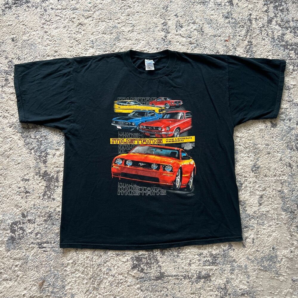 Ford Mustang T-Shirt Mens XXL Black Y2K Muscle Car Legend Reborn Graphic Tee For